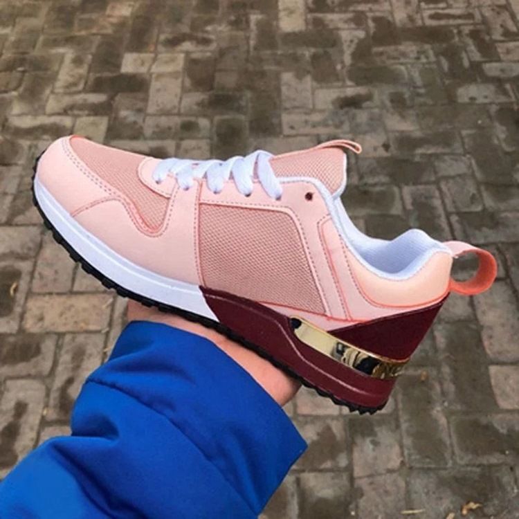 Rund Tå Snörning Sneakers I Färgblock