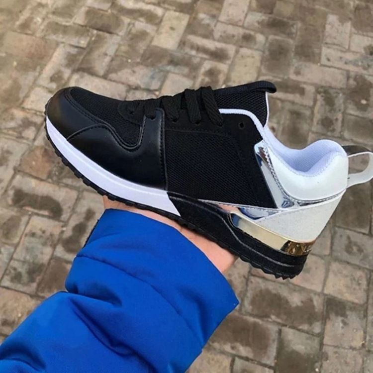 Rund Tå Snörning Sneakers I Färgblock