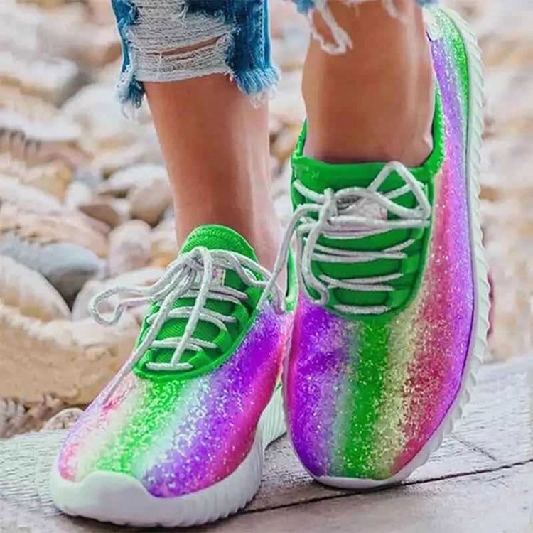 Rund Tå Snörning Sneakers I Pu