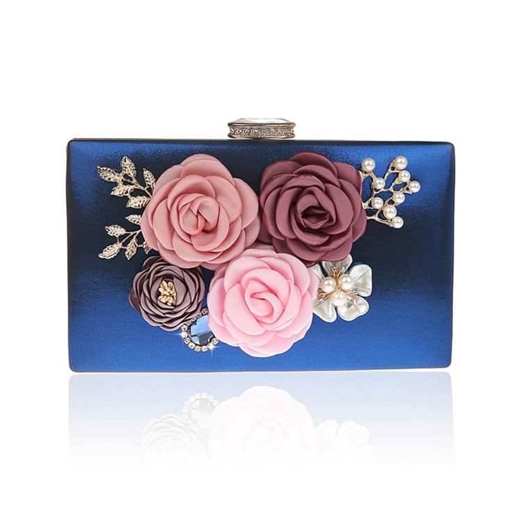 Blommig Strass Prydnad Mini Damclutch