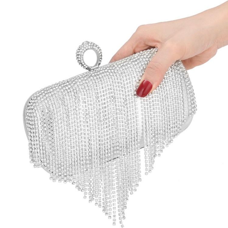 Fringe Rhinestone Mångsidiga Rektangulära Kopplingar Och Kvällsväskor
