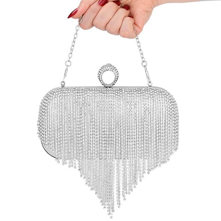 Fringe Rhinestone Mångsidiga Rektangulära Kopplingar Och Kvällsväskor