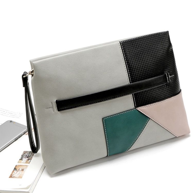 Kortfattad Color Block Dragkedja Dam Clutch