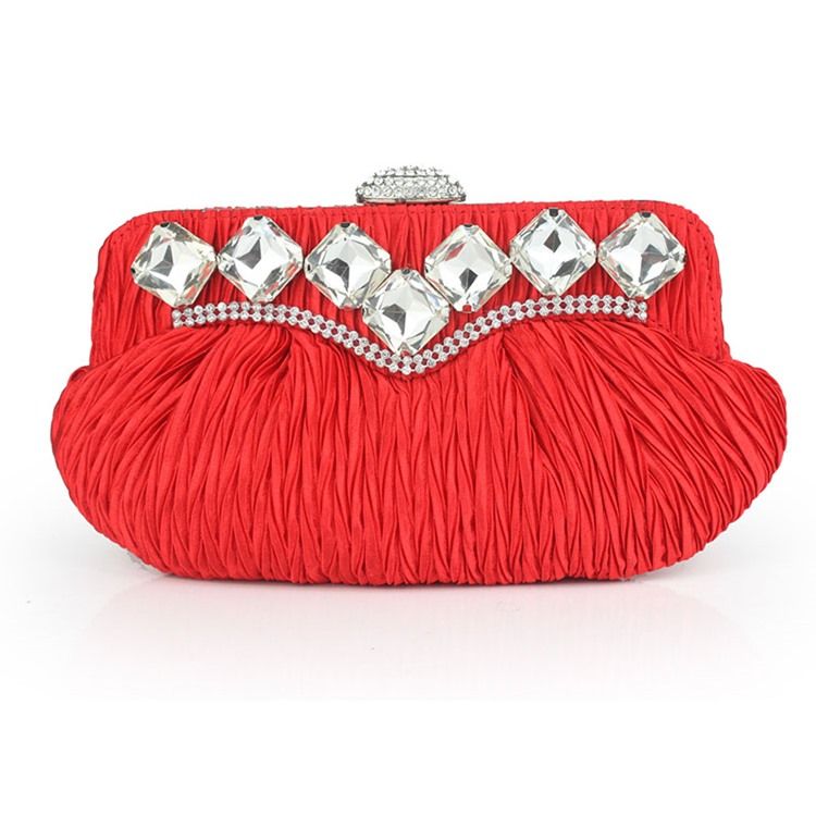 Plisserad Rhinestone Prydnad Kvällskoppling