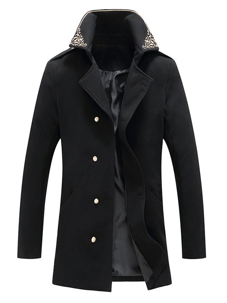 Broderi Lapel Blommig Slim Vinterkappa