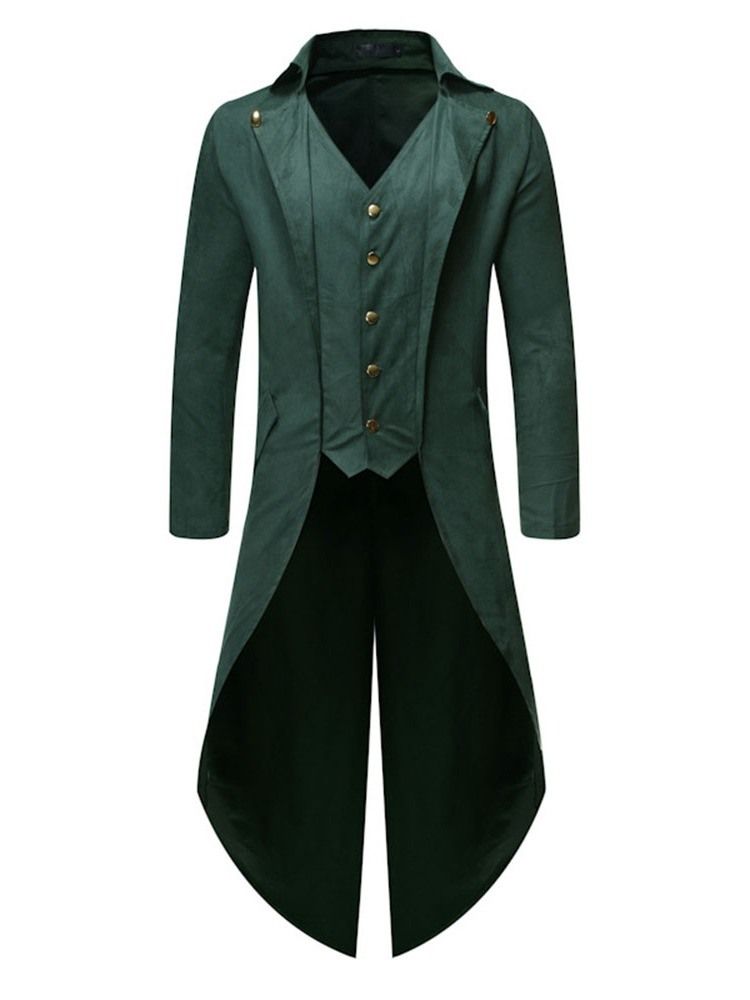 Knapp Lång Slät Enkel Trenchcoat För Män