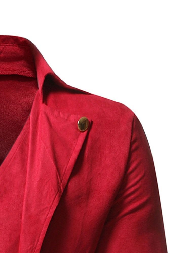 Knapp Lång Slät Enkel Trenchcoat För Män