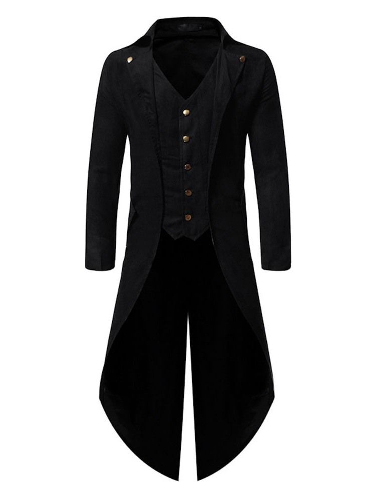 Knapp Lång Slät Enkel Trenchcoat För Män