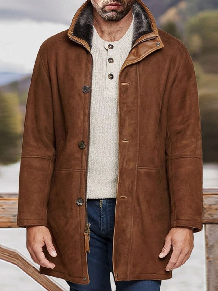 Lapel Button Mid-Längd Man'S Zipper Coat