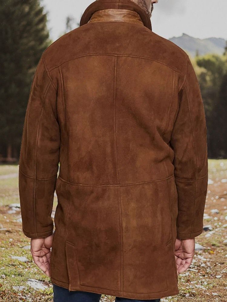 Lapel Button Mid-Längd Man'S Zipper Coat