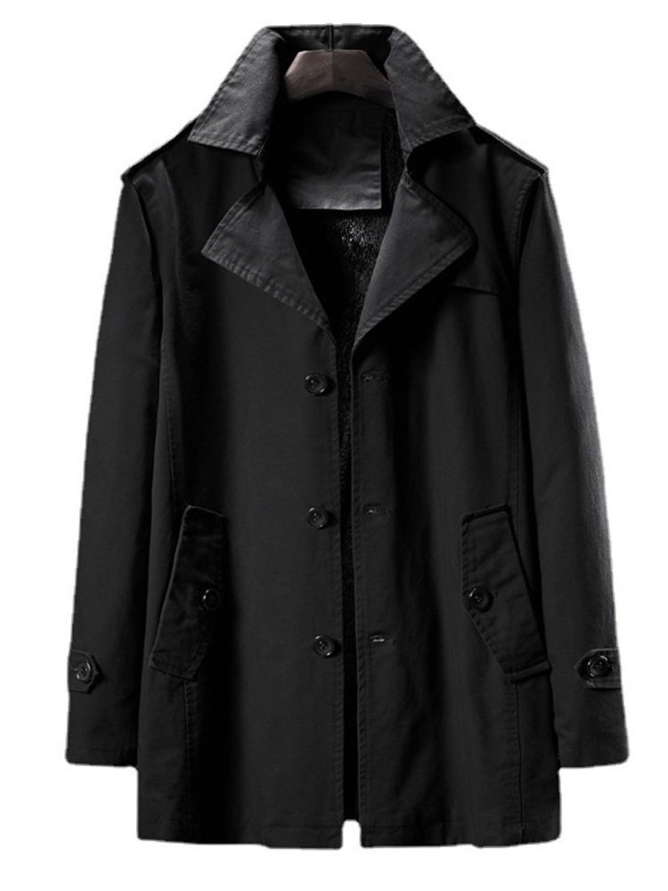 Lapel Medellång Vanlig Koreansk Vintertrenchcoat