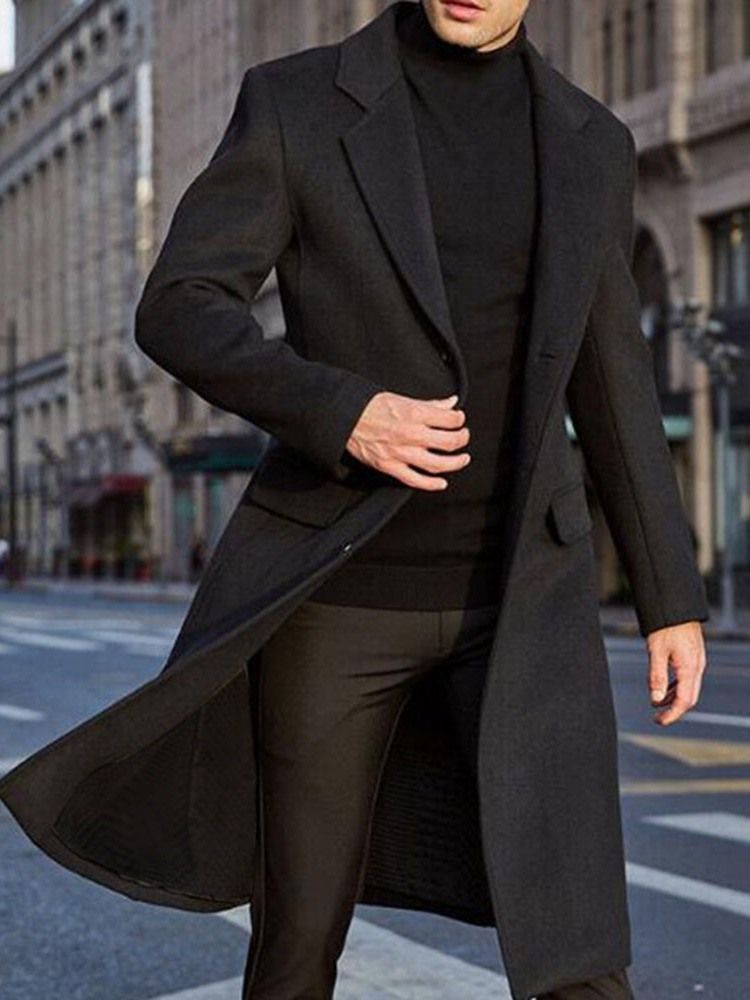Long Plain Lapel Enkelknäppt England Herrkappa