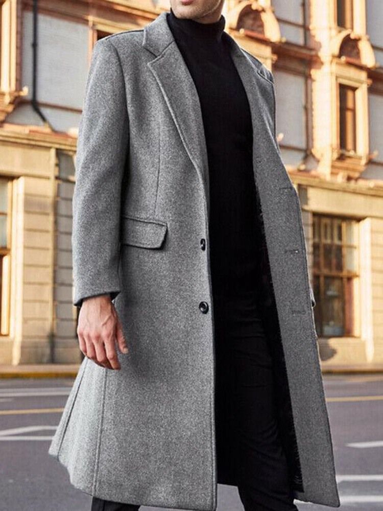 Long Plain Lapel Enkelknäppt England Herrkappa