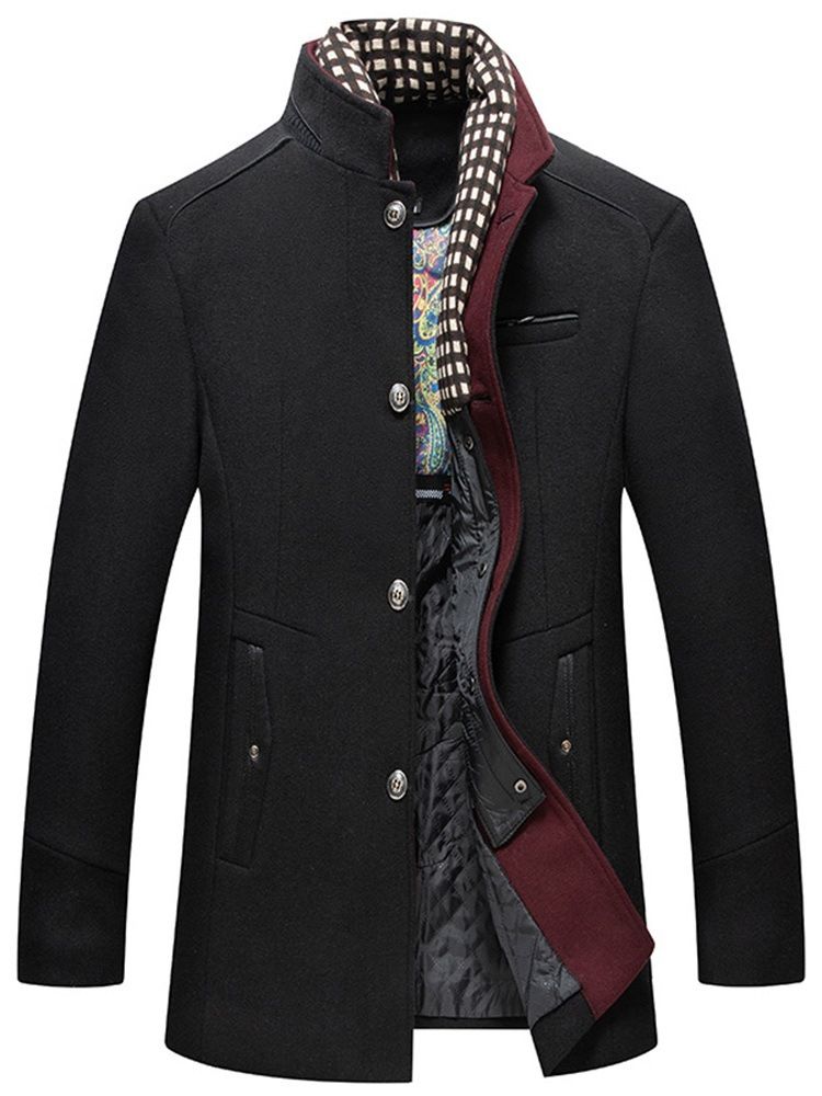 Mellanlångt Stativ Krage Patchwork Vinter Slim Coat