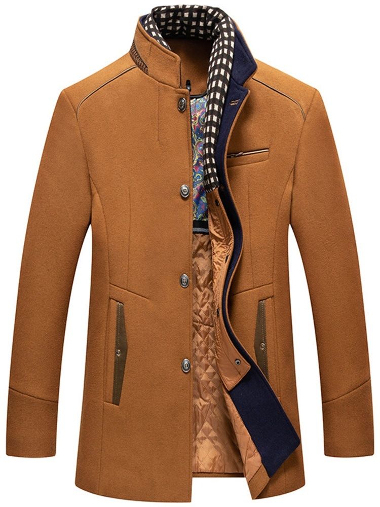 Mellanlångt Stativ Krage Patchwork Vinter Slim Coat
