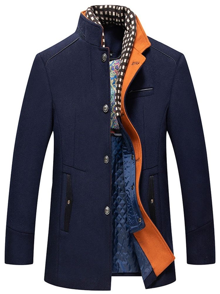 Mellanlångt Stativ Krage Patchwork Vinter Slim Coat