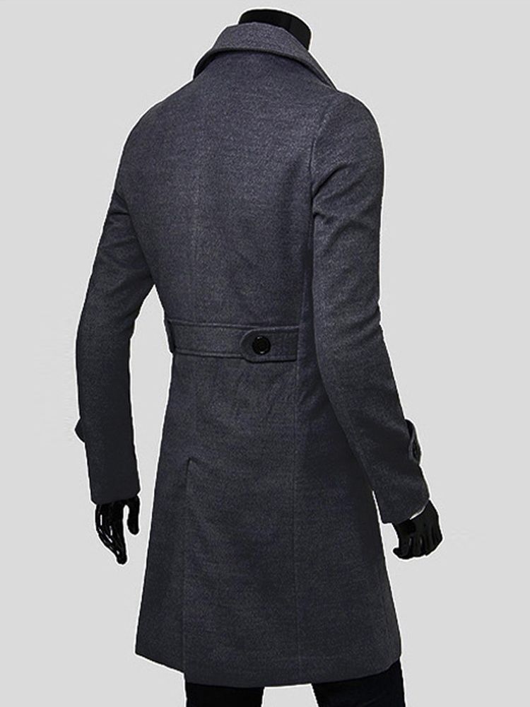 Notched Lapel Dubbelknäppt Slim Peacoat För Män