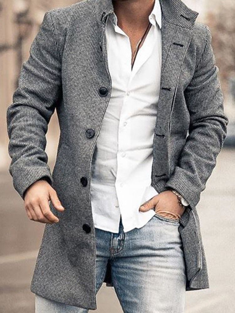 Plain Button Lapel Ol Enkelknäppt Herrkappa