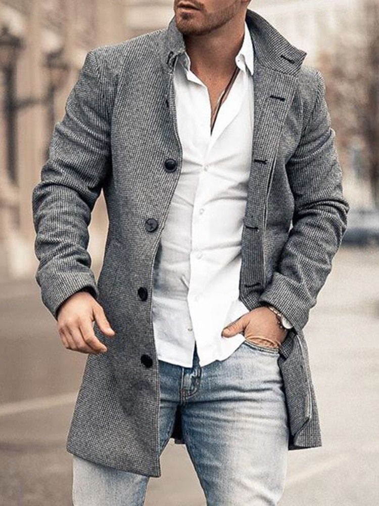 Plain Button Lapel Ol Enkelknäppt Herrkappa