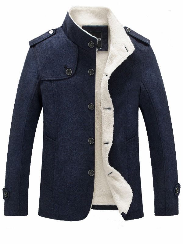 Solid Color Slim Stand Collar Herrsliten Ullkappa