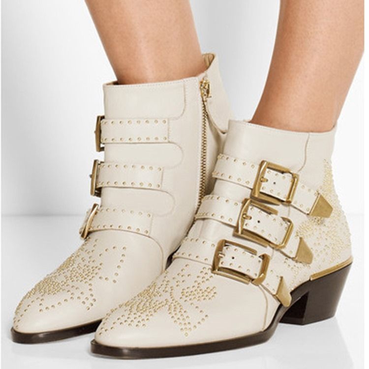 Chunky Häl Sida Blixtlås Spetsiga Tå Punk Stövlar Boots