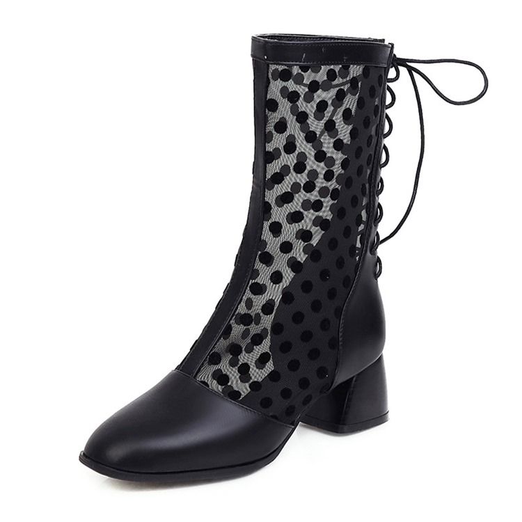 Chunky Heel Square Toe Patchwork Pu-Stövlar