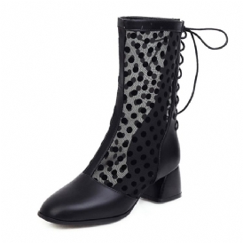 Chunky Heel Square Toe Patchwork Pu-Stövlar