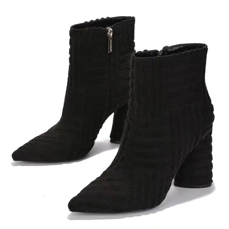 Chunky Heel Vanlig Spetsad Tå Western Högklackat Stövlar Boots