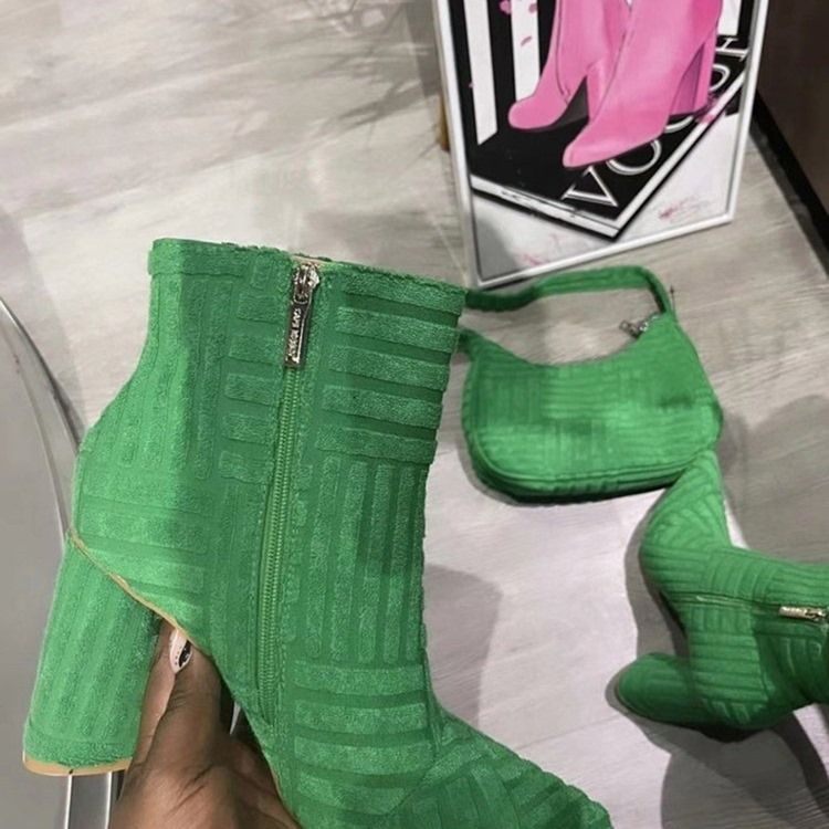 Chunky Heel Vanlig Spetsad Tå Western Högklackat Stövlar Boots