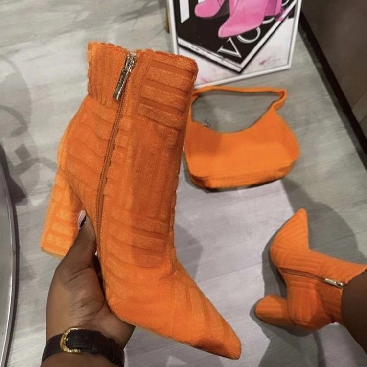 Chunky Heel Vanlig Spetsad Tå Western Högklackat Stövlar Boots
