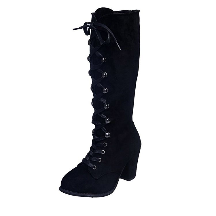 Chunky Heel Vanliga Snörningsstövlar Framtill