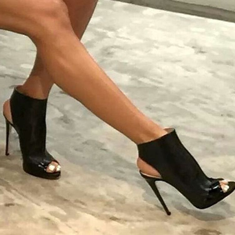 Coola Svarta Peep Toe Rygglösa Stilettsandaler