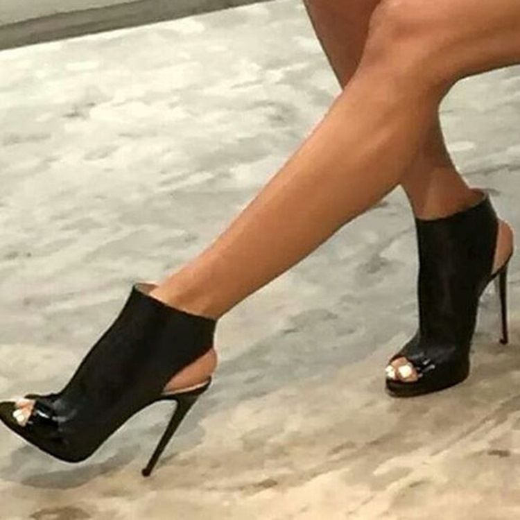 Coola Svarta Peep Toe Rygglösa Stilettsandaler