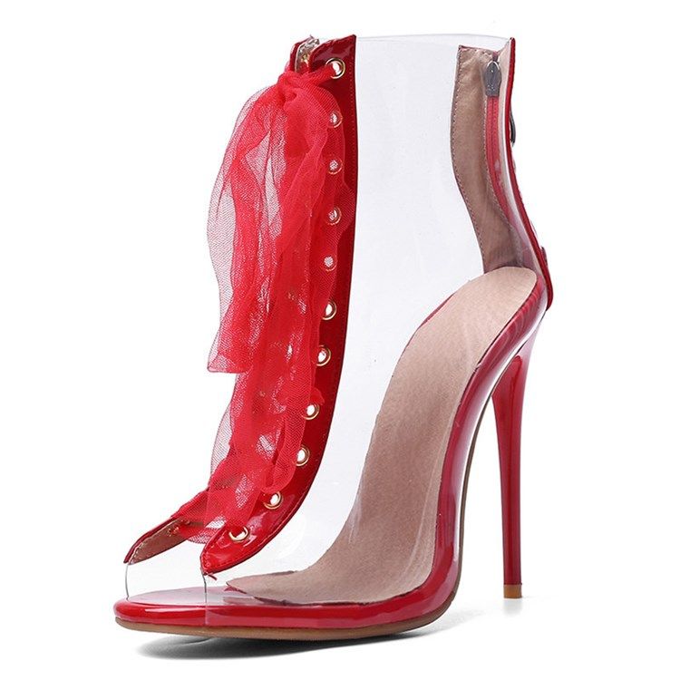 Cross Strap Peep Toe Stövlar Med Hög Klack