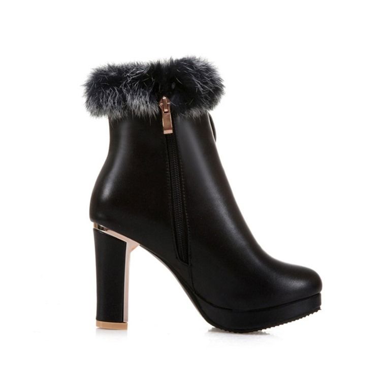 Fuzzy Bowknot Dekorerade Plattformsstövlar Med Hög Klack