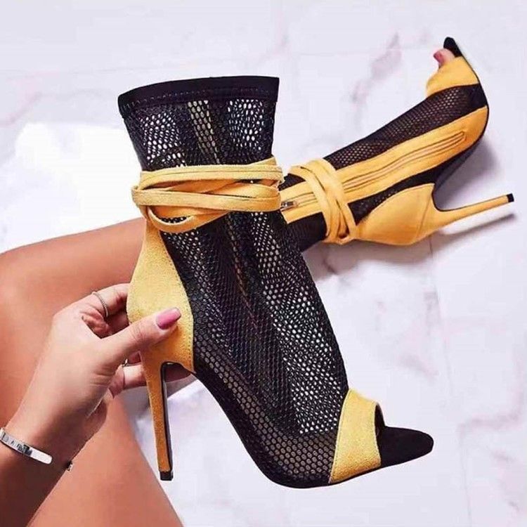 Peep Toe Stiletto Häl Sida Dragkedja Sexiga Stövlar