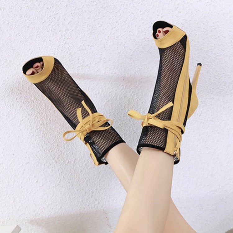 Peep Toe Stiletto Häl Sida Dragkedja Sexiga Stövlar