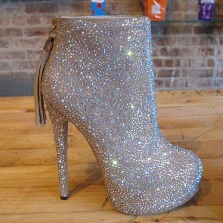 Rhinestone Platform Runda Stövlar Med Hög Klack