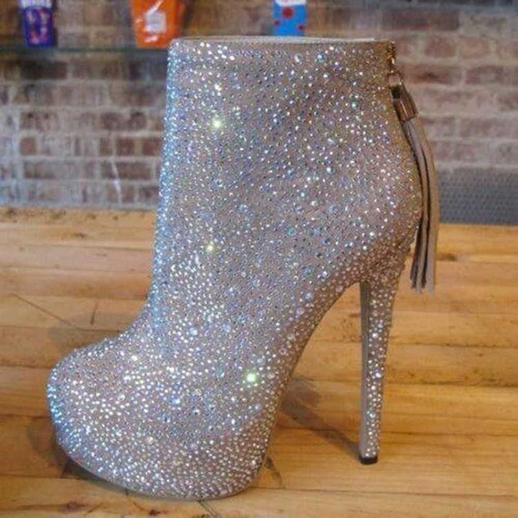 Rhinestone Platform Runda Stövlar Med Hög Klack