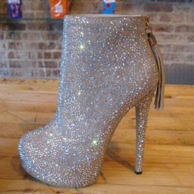 Rhinestone Platform Runda Stövlar Med Hög Klack