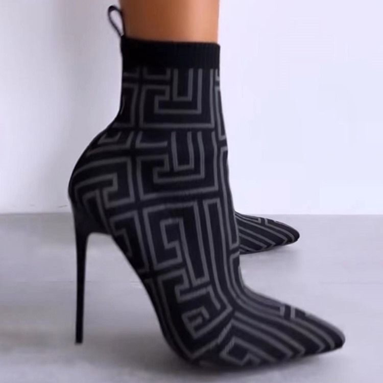 Slip-On Stilettklack Geometriska Bomullsstövlar