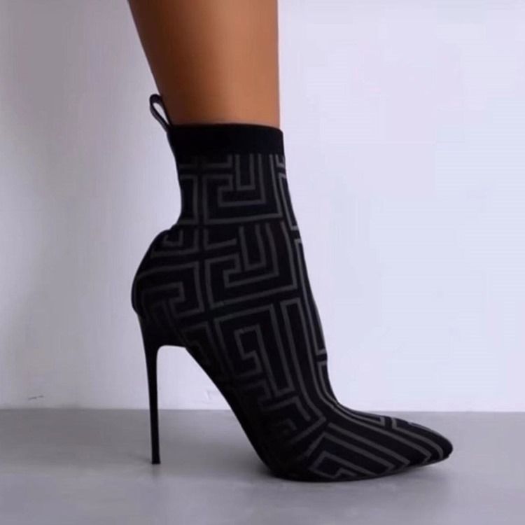 Slip-On Stilettklack Geometriska Bomullsstövlar