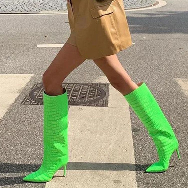 Slip-On Stilettklack Spetsad Tå Alligator Mönster Stövlar Boots