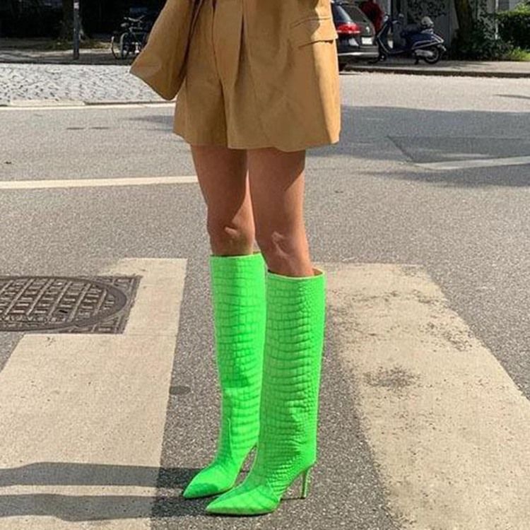 Slip-On Stilettklack Spetsad Tå Alligator Mönster Stövlar Boots