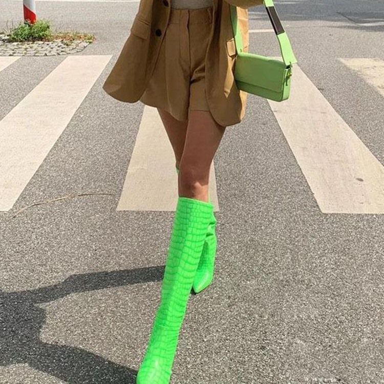 Slip-On Stilettklack Spetsad Tå Alligator Mönster Stövlar Boots