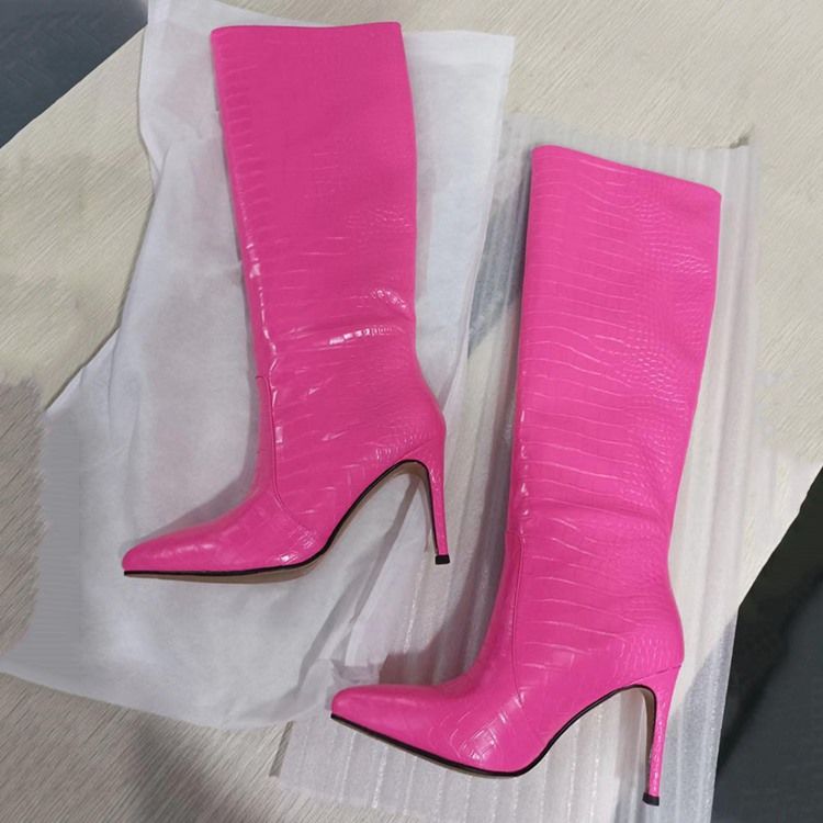 Slip-On Stilettklack Spetsad Tå Alligator Mönster Stövlar Boots