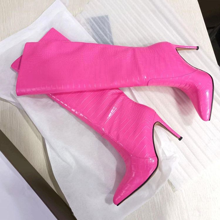 Slip-On Stilettklack Spetsad Tå Alligator Mönster Stövlar Boots