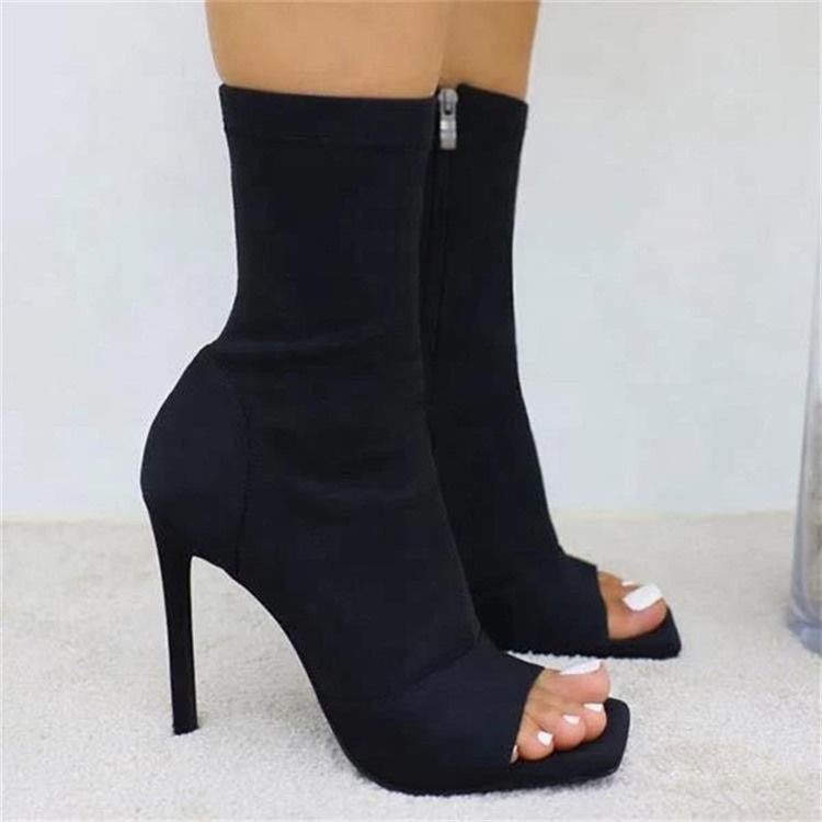 Stilettklack Peep Toe Sida Dragkedja Westernstövlar