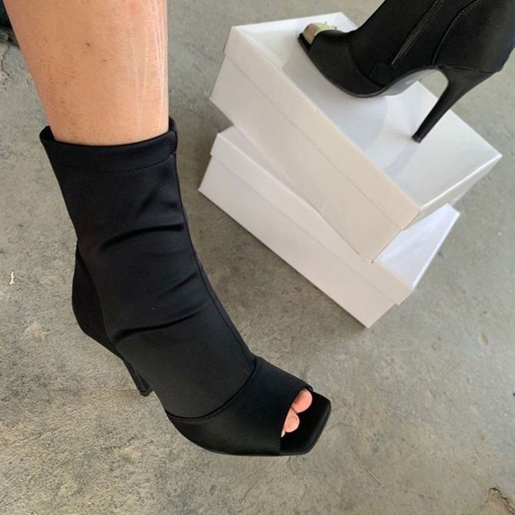 Stilettklack Peep Toe Sida Dragkedja Westernstövlar