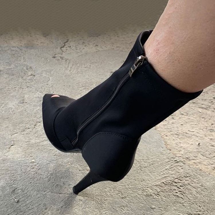 Stilettklack Peep Toe Sida Dragkedja Westernstövlar